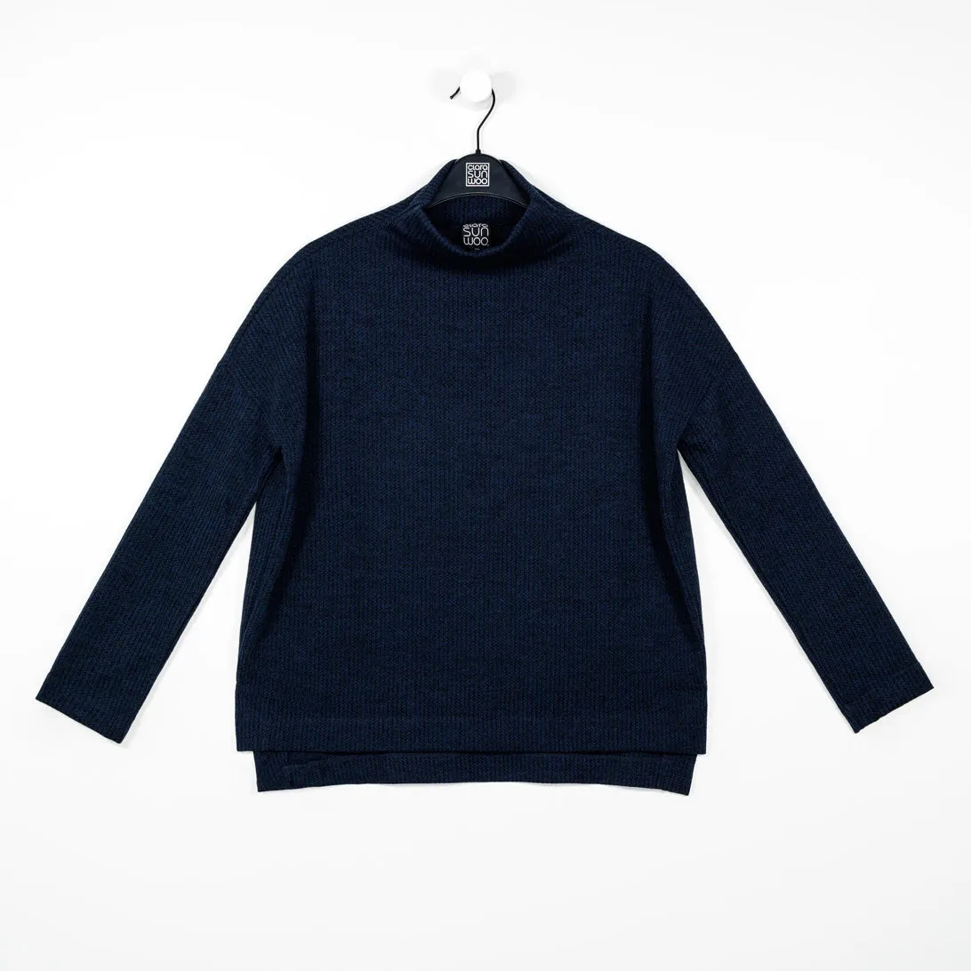 Waffle Knit - Funnel Neck Sweater Top - Navy - Final Sale!