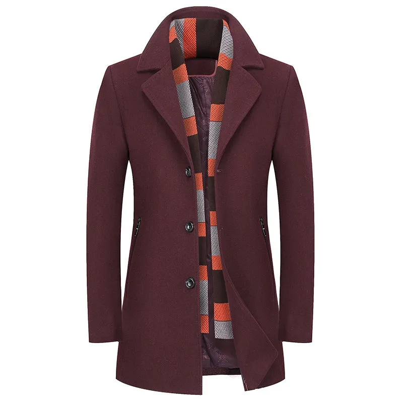 Winter Classic Business Wool Coat With Scarf