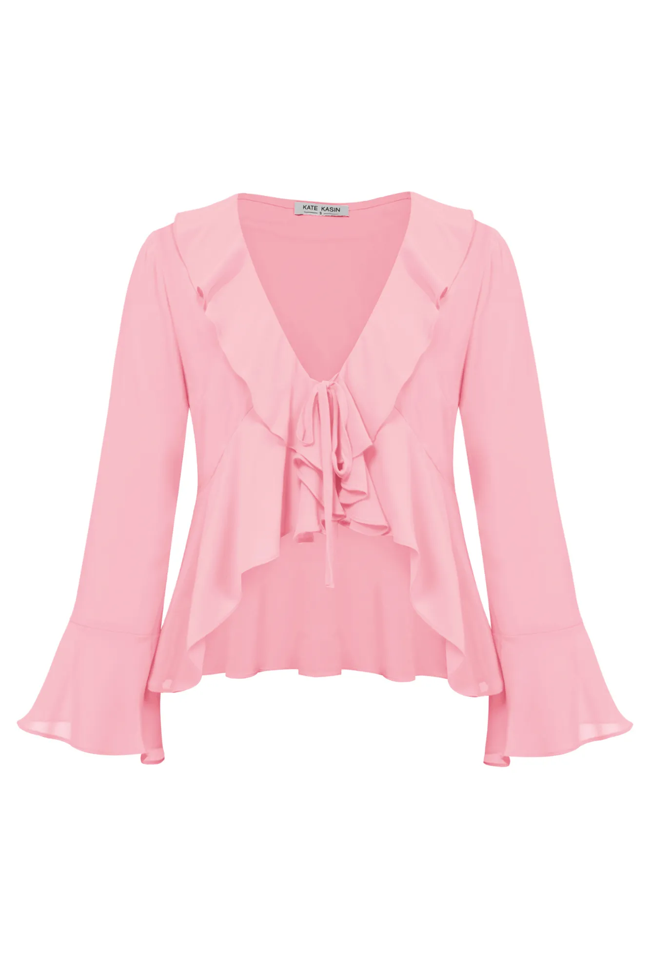 Women Chiffon Cover-up Tops 9/10 Bell Sleeve V-Neck Tie Front Tops