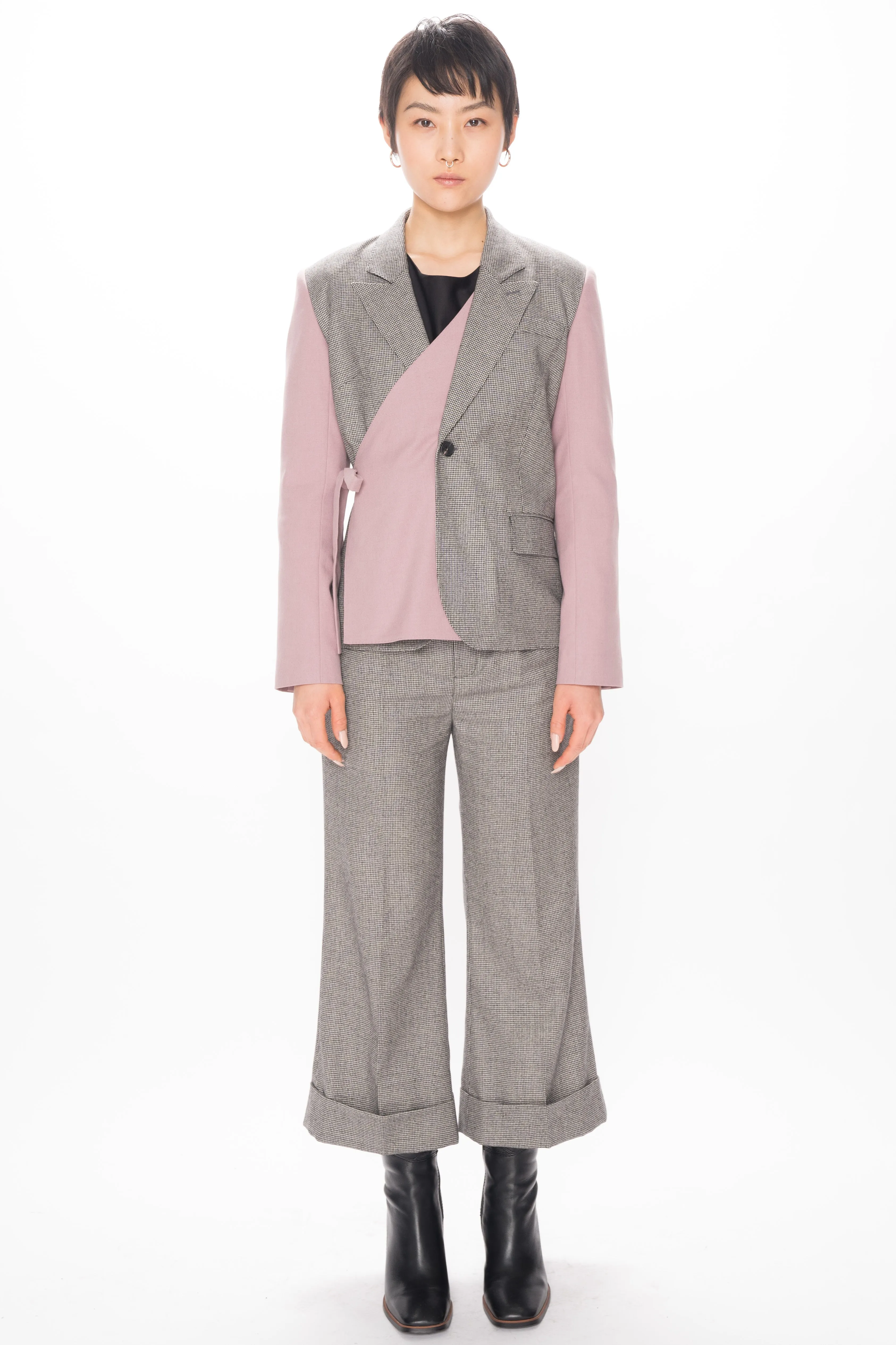 Wool Pink and Grey Deconstructed Blazer